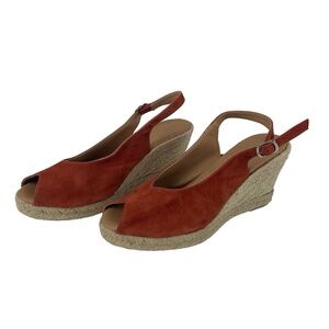 Paseart Spain Espadrilles‎ coral terracotta Suede Slingback Wedge Heel Size 38